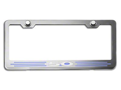 License Plate Frame with 5.0 Logo; Solid Ford Blue Inlay (Universal; Some Adaptation May Be Required)