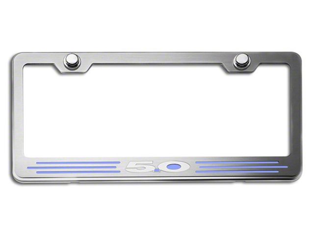 License Plate Frame with 5.0 Logo; Ford Blue Inlay Solid (Universal; Some Adaptation May Be Required)