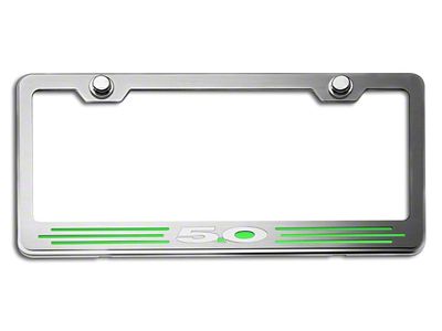 License Plate Frame with 5.0 Logo; Solid Green Inlay (Universal; Some Adaptation May Be Required)