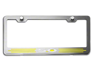 License Plate Frame with 5.0 Logo; Yellow Inlay Solid (Universal; Some Adaptation May Be Required)