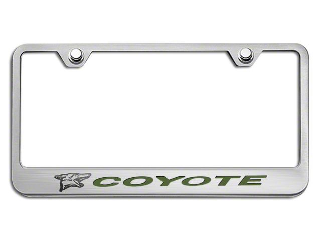 License Plate Frame with Coyote Logo; Bullet Green Inlay (Universal; Some Adaptation May Be Required)