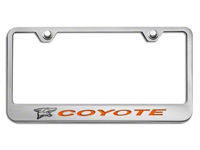 License Plate Frame with Coyote Logo; Orange Carbon Fiber Inlay (Universal; Some Adaptation May Be Required)