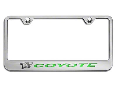 License Plate Frame with Coyote Logo; Solid Green Inlay (Universal; Some Adaptation May Be Required)