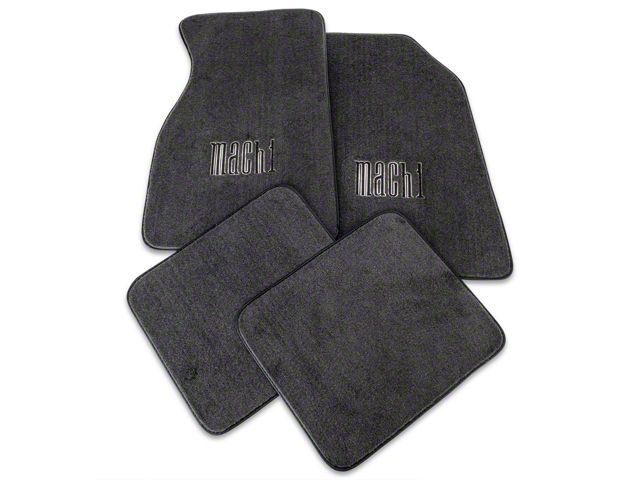 Carpet Front and Rear Floor Mats with Mach 1 Logo; Graphite (99-04 Mustang)