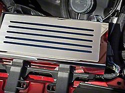 Polished/Brushed Fuse Box Cover; Blue Carbon Fiber Inlay (15-23 Mustang)