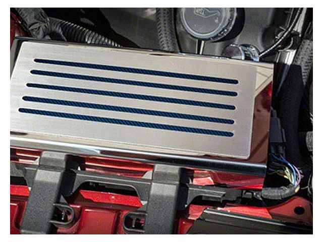 Polished/Brushed Fuse Box Cover; Blue Carbon Fiber Inlay (15-23 Mustang)
