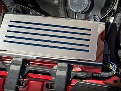Polished/Brushed Fuse Box Cover; Blue Carbon Fiber Inlay (15-23 Mustang)