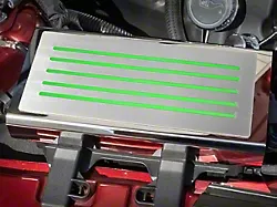 Polished/Brushed Fuse Box Cover; Bullet Green Inlay (15-23 Mustang)