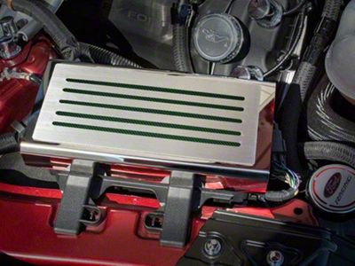 Polished/Brushed Fuse Box Cover; Green Carbon Fiber Inlay (15-23 Mustang)