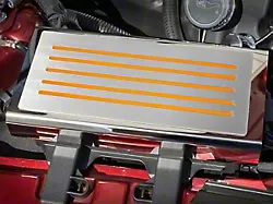 Polished/Brushed Fuse Box Cover; Orange Fury Inlay (15-23 Mustang)