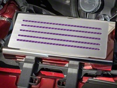 Polished/Brushed Fuse Box Cover; Purple Carbon Fiber Inlay (15-23 Mustang)