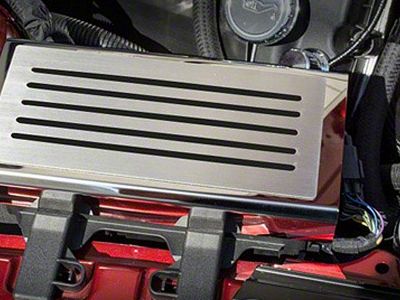 Polished/Brushed Fuse Box Cover; Solid Black Inlay (15-23 Mustang)
