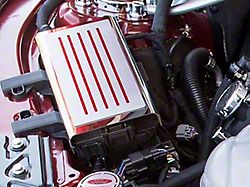 Polished/Brushed Fuse Box Cover; Solid Bright Red Inlay (15-17 Mustang)