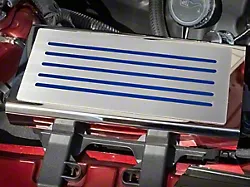Polished/Brushed Fuse Box Cover; Ford Blue Inlay Solid (15-23 Mustang)