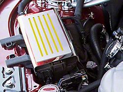 Polished/Brushed Fuse Box Cover; Solid Yellow Inlay (15-23 Mustang)