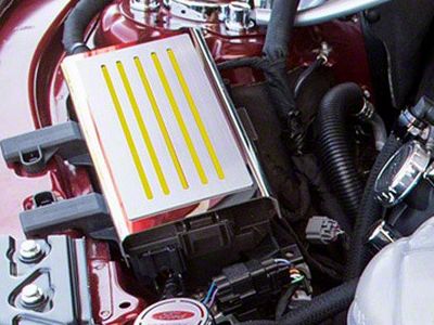 Polished/Brushed Fuse Box Cover; Solid Yellow Inlay (15-23 Mustang)