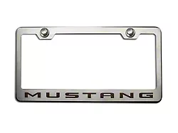 Polished/Brushed License Plate Frame with Black Carbon Fiber 2010 Style Mustang Lettering (Universal; Some Adaptation May Be Required)