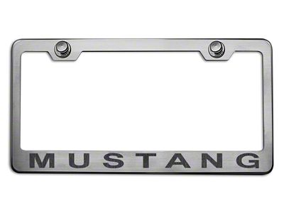 Polished/Brushed License Plate Frame with Brushed Black 2005 Style Mustang Lettering (Universal; Some Adaptation May Be Required)