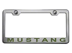 Polished/Brushed License Plate Frame with Bullet Green 2005 Style Mustang Lettering (Universal; Some Adaptation May Be Required)