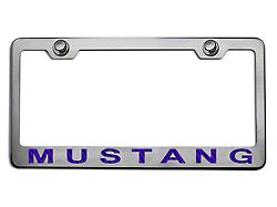 Polished/Brushed License Plate Frame with Purple Carbon Fiber 2005 Style Mustang Lettering (Universal; Some Adaptation May Be Required)