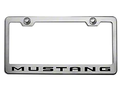Polished/Brushed License Plate Frame with Solid Black 2010 Style Mustang Lettering (Universal; Some Adaptation May Be Required)