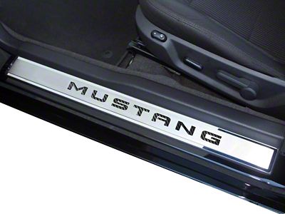 Polished/Brushed Stainless Door Sill Covers with Mustang Lettering (10-14 Mustang)