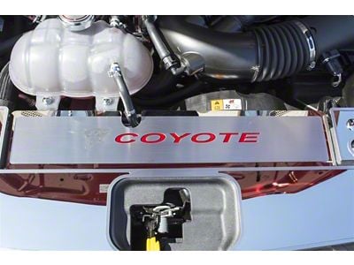 Polished Coyote Radiator Cover Vanity Plate; Orange Fury Inlay (15-17 Mustang GT, EcoBoost, V6)