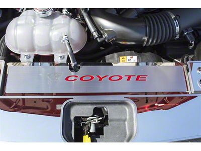 Polished Coyote Radiator Cover Vanity Plate; Red Carbon Fiber Inlay (15-17 Mustang GT, EcoBoost, V6)