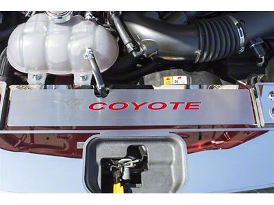 Polished Coyote Radiator Cover Vanity Plate; Black Inlay Solid (15-17 Mustang GT, EcoBoost, V6)