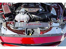Polished Coyote Radiator Cover Vanity Plate; Solid Bright Red Inlay (15-17 Mustang GT, EcoBoost, V6)