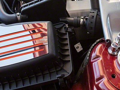 Polished Factory Air Box Accent Plate; Orange Carbon Fiber Inlay (15-23 Mustang GT, EcoBoost, V6)