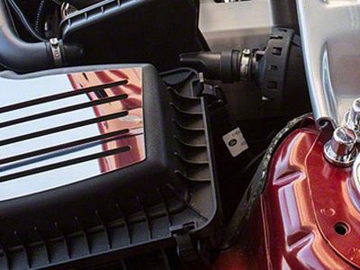 Polished Factory Air Box Accent Plate; Solid Black Inlay (15-23 Mustang GT, EcoBoost, V6)