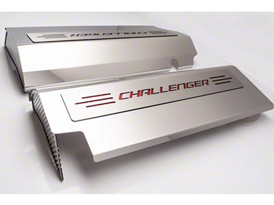 Polished and Perforated Fuel Rail Covers with Challenger Logo for Aftermarket Cold Air Intakes (08-10 6.1L HEMI Challenger)