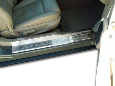 Stainless Door Sills with Mustang Lettering; Brushed (05-09 Mustang)