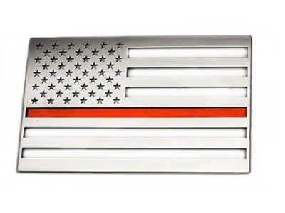 Stainless Steel American Flag Emblem; Brushed with Thin Red Line (Universal; Some Adaptation May Be Required)