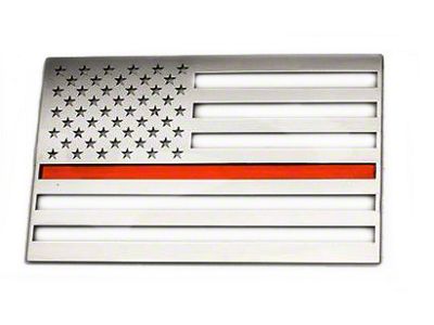 Stainless Steel American Flag Emblem; Polished with Thin Red Line (Universal; Some Adaptation May Be Required)