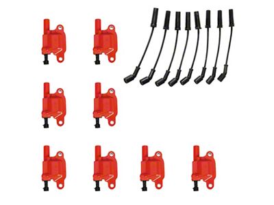 Ignition Coils with Spark Plug Wires; Red (10-21 6.2L Camaro)