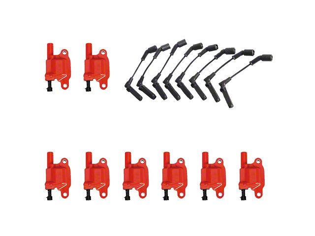 Ignition Coils with Spark Plug Wires; Red (10-21 6.2L Camaro)