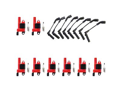 Ignition Coils with Spark Plugs and Wires; Red (10-15 Camaro SS)