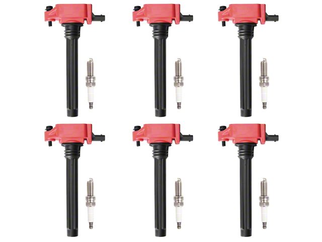 Ignition Coils with Spark Plugs; Red (11-19 3.6L Challenger)