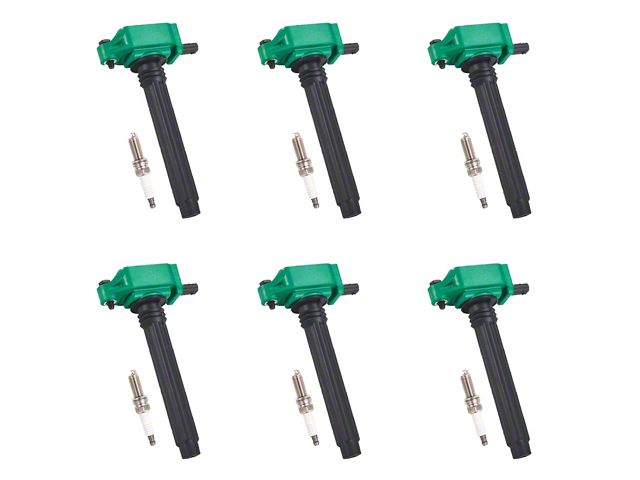Ignition Coils with Spark Plugs; Green (11-19 3.6L Charger)