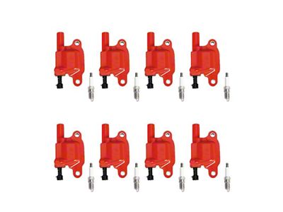 Ignition Coils with Spark Plugs; Red (05-08 Corvette C6)