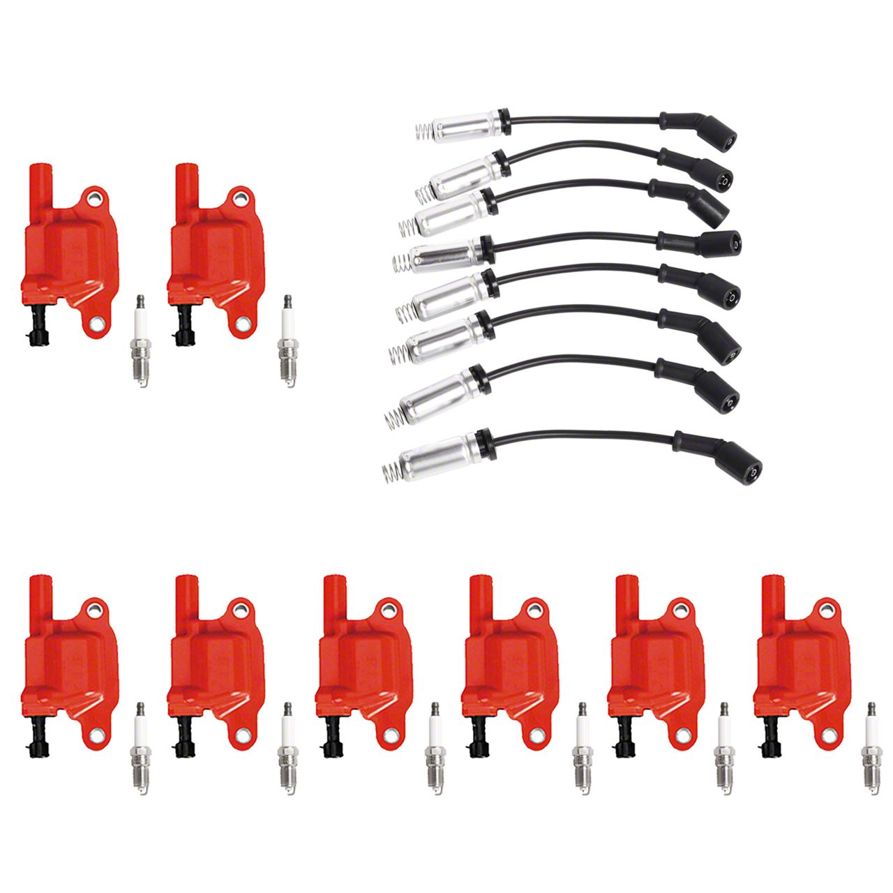 Corvette Ignition Coils with Spark Plugs and Wires; Red (0519 Corvette