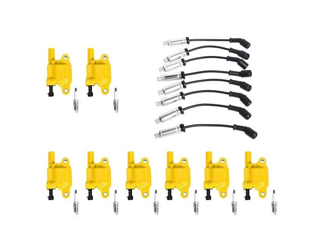 Ignition Coils with Spark Plugs and Wires; Yellow (05-19 Corvette C6 & C7)
