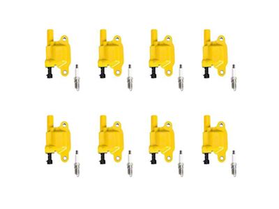 Ignition Coils with Spark Plugs; Yellow (05-08 Corvette C6)