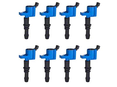 Ignition Coils; Partially Blue; Set of Eight (99-04 Mustang Cobra, Mach 1; 05-08 Mustang GT; 08-14 Mustang GT500)