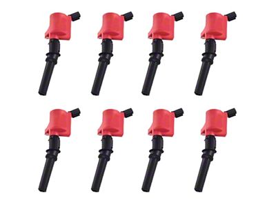 Ignition Coils; Red; Set of Eight (99-04 Mustang GT; 2000 Mustang Cobra R)