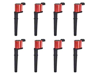 Ignition Coils; Red; Set of Eight (96-04 Mustang Cobra, Mach 1; 07-14 Mustang GT500)