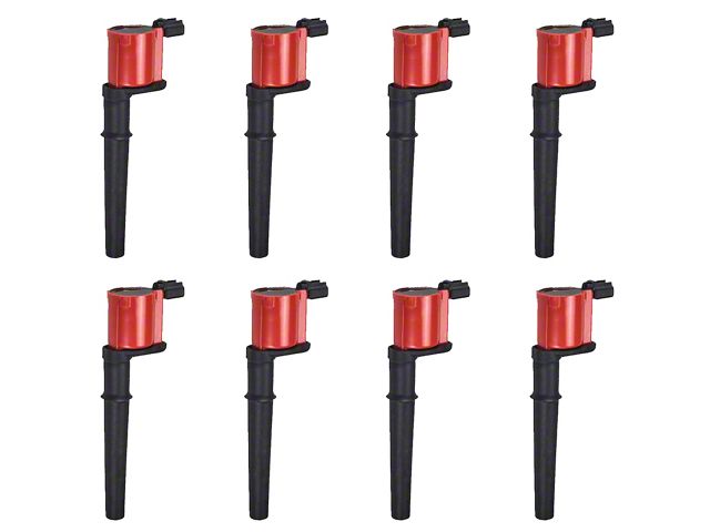 Ignition Coils; Red; Set of Eight (96-04 Mustang Cobra, Mach 1; 07-14 Mustang GT500)