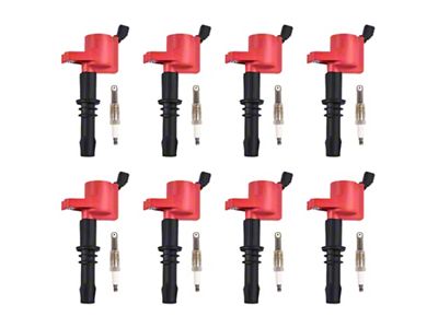 Ignition Coils; Red; Set of Eight (99-04 Mustang Cobra, Mach 1; 05-08 Mustang GT; 08-14 Mustang GT500)